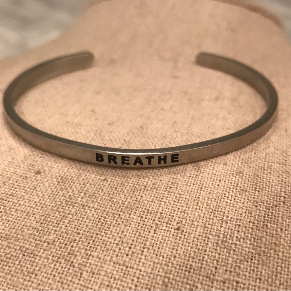 Mantra Brand Silver Cuff- Breathe